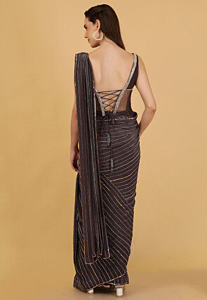 Pre-Stitched Pure Crepe Saree in Dark Brown