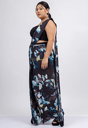 Pre-stitched Pure Georgette Saree in Black