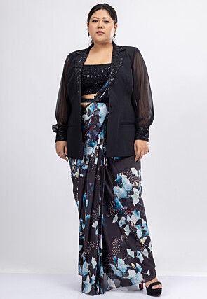 Pre-stitched Pure Georgette Saree in Black