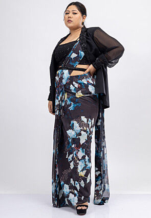 Pre-stitched Pure Georgette Saree in Black