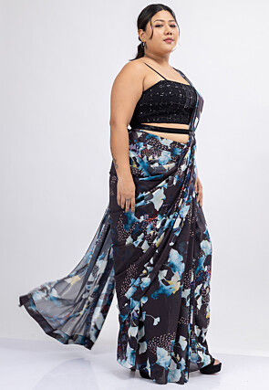 Pre-stitched Pure Georgette Saree in Black