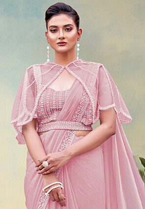 Pre-stitched Saree Satin Georgette Saree in Pink