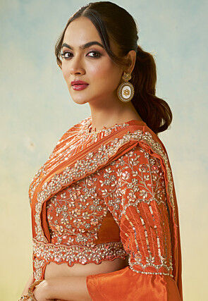 Pre-stitched Saree Satin Georgette Saree in Rust