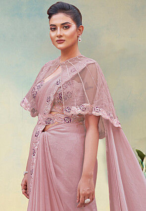 Pre-stitched Saree Satin Georgette Saree in Pink