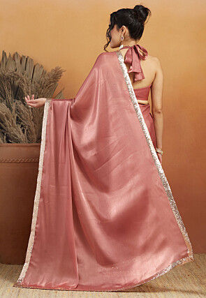 Pre-stitched Satin Georgette Saree in Peach