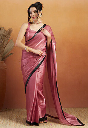 Pre-stitched Satin Georgette Saree in Pink