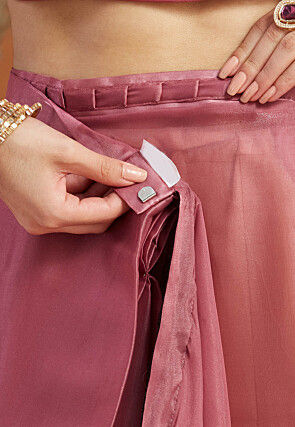 Pre-stitched Satin Georgette Saree in Pink