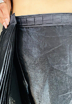 Pre-stitched Satin Saree in Black