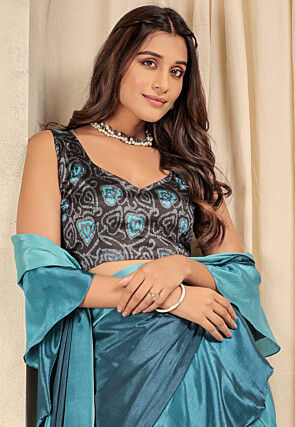 Pre-stitched Satin Saree in Blue Ombre