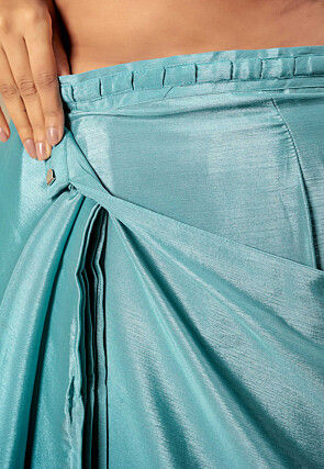 Pre-stitched Satin Saree in Blue Ombre