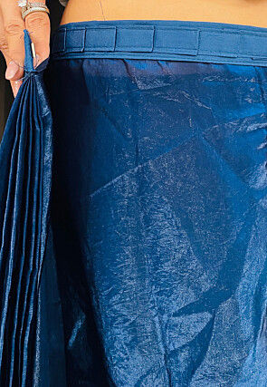 Pre-stitched Satin Saree in Blue