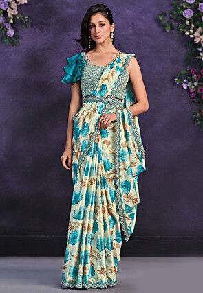 Pre-stitched Satin Saree in Cream