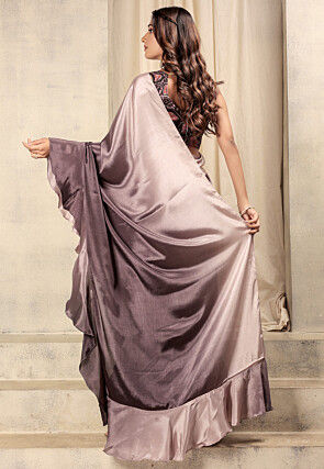 Pre-stitched Satin Saree in Fawn Ombre