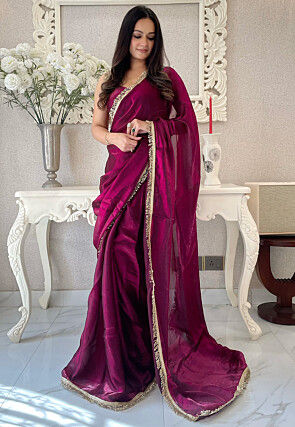 Pre-stitched Satin Saree in Purple
