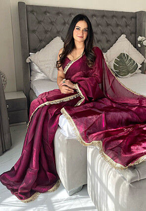 Pre-stitched Satin Saree in Purple