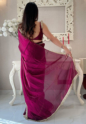 Pre-stitched Satin Saree in Purple
