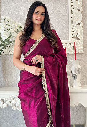 Pre-stitched Satin Saree in Purple