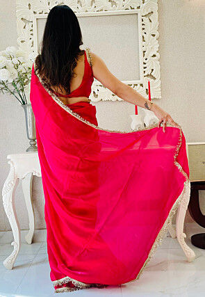 Pre-stitched Satin Saree in Red