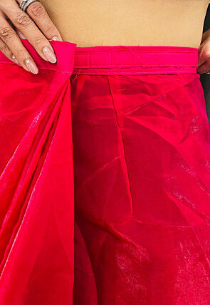 Pre-stitched Satin Saree in Red