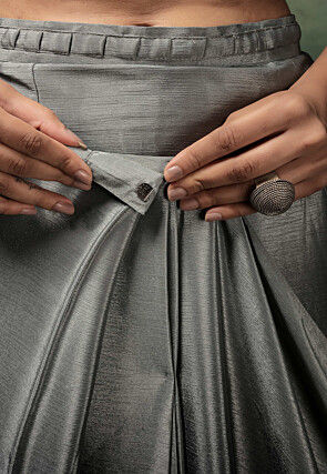 Pre-stitched Satin Saree in Shaded Black and Grey