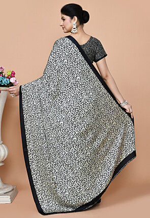 Pre-stitched Satin Saree in White and Black