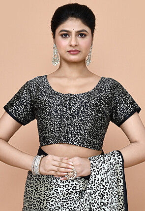 Pre-stitched Satin Saree in White and Black