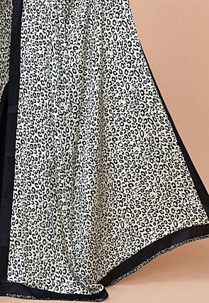 Pre-stitched Satin Saree in White and Black