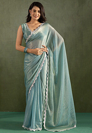 Pre-stitched Tissue Saree in Blue