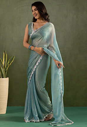 Pre-stitched Tissue Saree in Blue