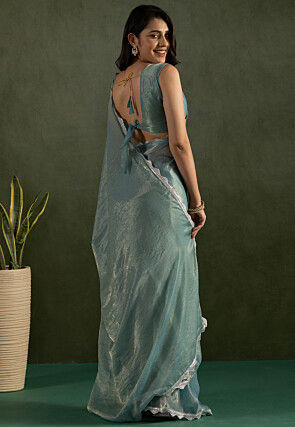 Pre-stitched Tissue Saree in Blue