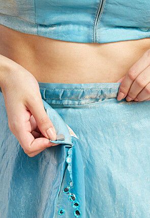 Pre-stitched Tissue Scalloped Saree in Light Blue