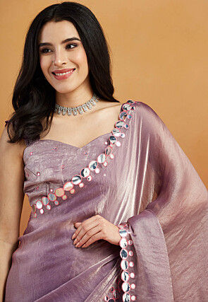 Pre-stitched Tissue Scalloped Saree in Light Purple