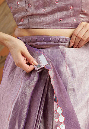 Pre-stitched Tissue Scalloped Saree in Light Purple