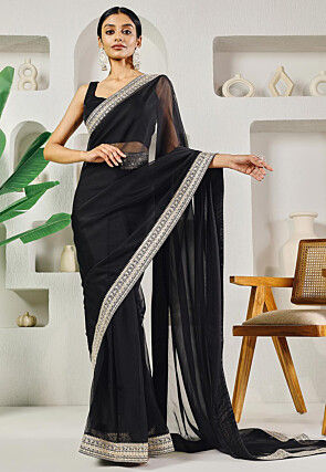 Pre-stitched Uppada Silk Saree in Black