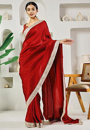 Pre-stitched Uppada Silk Saree in Red