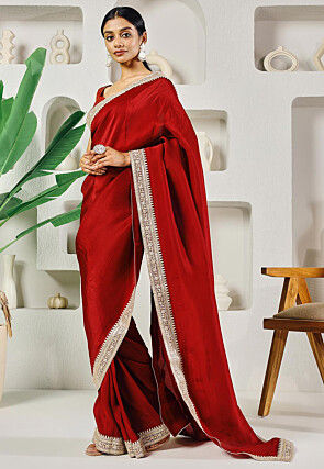 Pre-stitched Uppada Silk Saree in Red