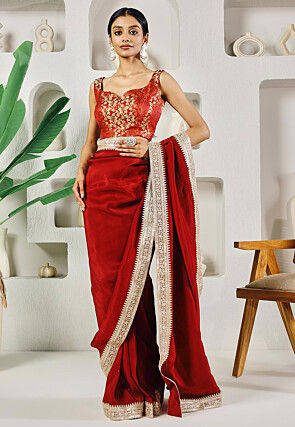 Pre-stitched Uppada Silk Saree in Red