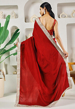 Pre-stitched Uppada Silk Saree in Red