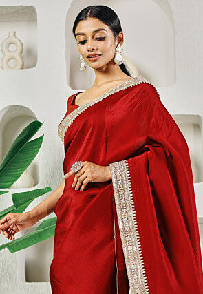 Pre-stitched Uppada Silk Saree in Red