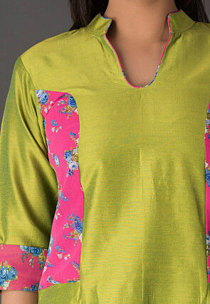 Princess Cut Art Silk Long Kurta in Olive Green