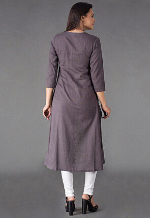 Princess Cut Cotton Straight Suit in Green and Grey