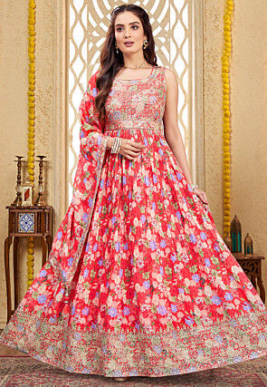 Red Salwar Suits w Floral Print Latest Collection Utsav Fashion