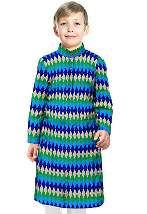 Printed Art Silk Kurta in Multicolor