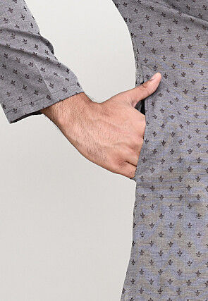 Printed Art Silk Kurta Set in Grey
