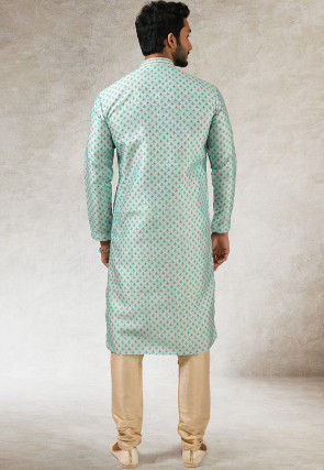 Printed Art Silk Kurta Set in Light Blue