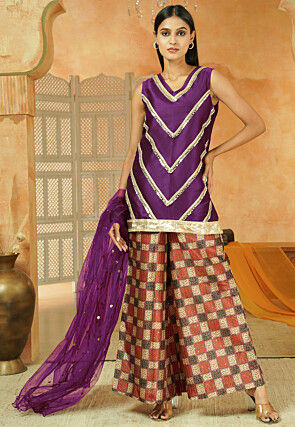 Printed Art Silk Pakistani Suit in Dark Purple