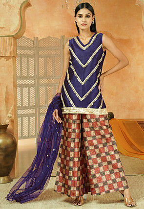 Printed Art Silk Pakistani Suit in Dark Voilet