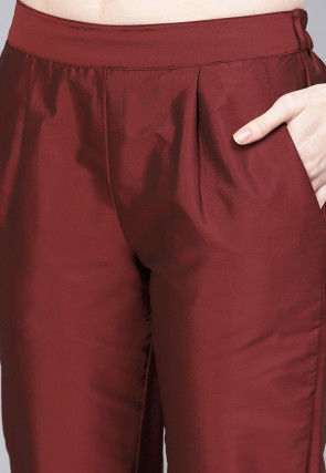 Printed Art Silk Pakistani Suit in Maroon