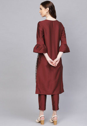 Printed Art Silk Pakistani Suit in Maroon