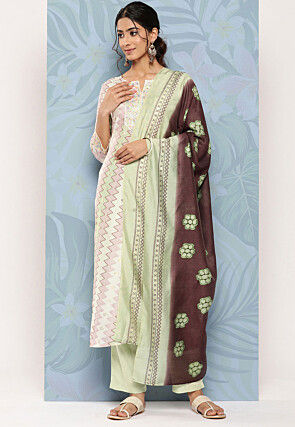 Printed Art Silk Pakistani Suit in Multicolor